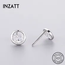 INZATT OL геометрические круглые циркониевые серьги-гвоздики, настоящее 925 пробы, серебряные серьги для женщин, вечерние ювелирные украшения, модные очаровательные аксессуары