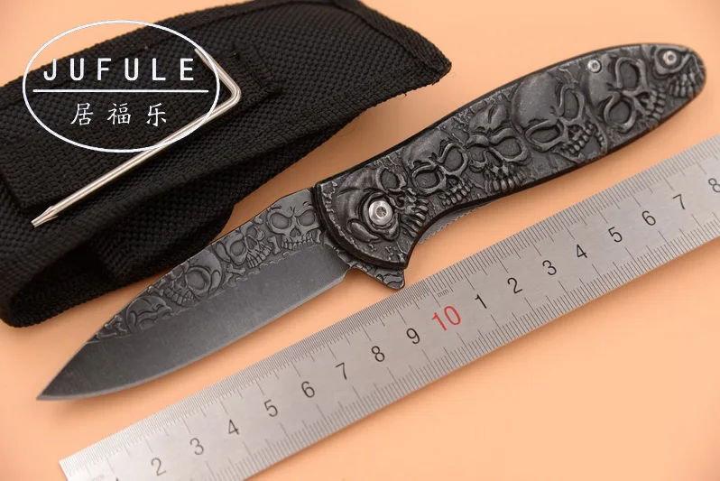

JUFULE Skull 1830 carbon steel folding camp hunt pocket Survival EDC tool Tactical outdoor flipper fruit Utility kitchen knife