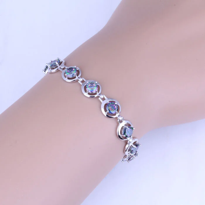 

Love Monologue Free Fast Shipping _ Simple Round Mystic Color Crystal Bracelet 925 Stamp Silver Color Jewelry Length 18 CM B0038