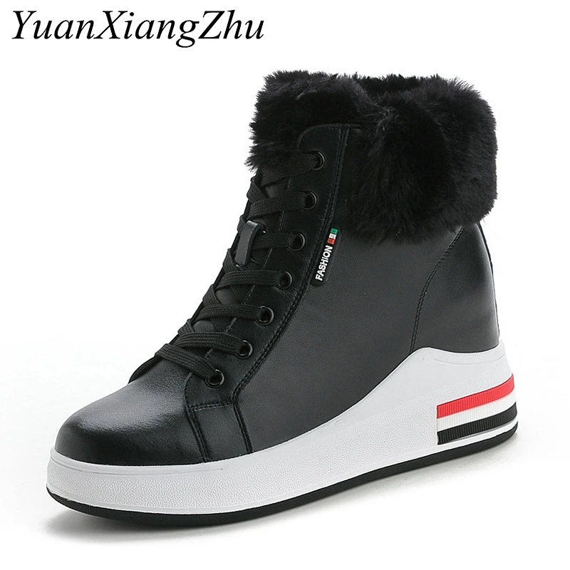 

Fashion Platform Women Snow Boots Genuine Leather Waterproof Wedge Winter Warm Ankle Boots High-top Casual Sneakers For Female