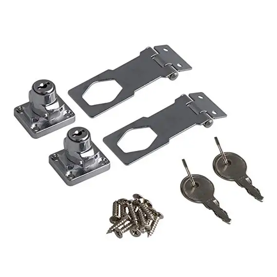 

3Inch Length Silver Zinc Alloy Keyed Hasp Lock Twist Knob Keyed Locking Hasp w/Screw for Doors Cabinet Set of 2