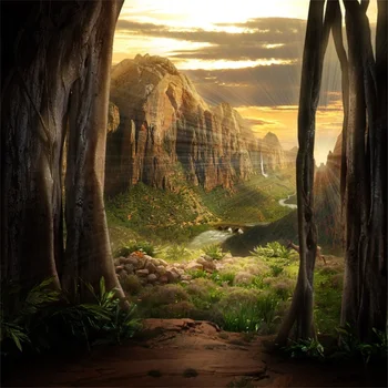 

Laeacco Mountain Stone Grass Light Scenic Photography Backgrounds Customized Photographic Backdrops For Photo Studio