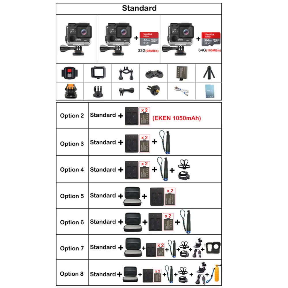 Экшн камера EKEN H6S Ambarella A12 Wi Fi 4K 30fps 14 МП стабилизация изображения EIS