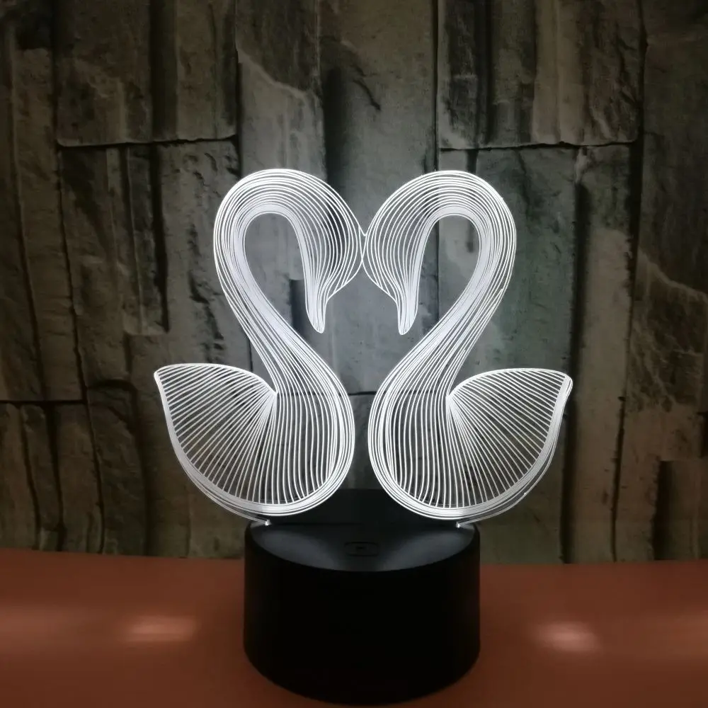 Семь цветов Лебедь 3d креативное видение ночник стерео настольные лампы хит