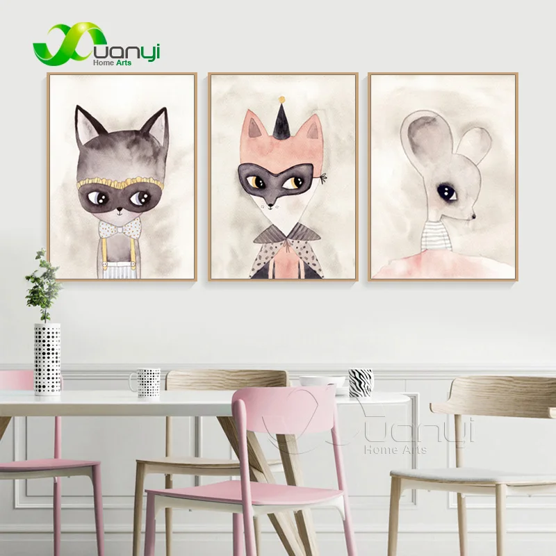 Nordic Style Kids Decoration Nursery Wall Art Canvas Painting Posters And  Prints Cartoon Watercolor Mouse Animal Art Print