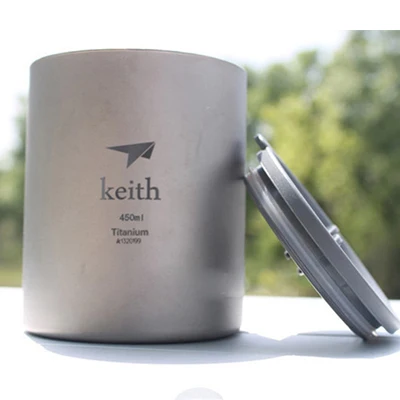 Keith mi botella 450 mL titanio de doble pared con tapa de vidrio de agua sin olor anti-ácido Vasos y copas taza camping senderismo 152G ti3340
