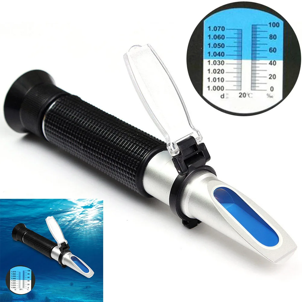

Salinity Meter Refractometer Dual Scale 1.0 to 1.07 S.G.Salt Tester for Aquarium Seawater Precision Swimming Pool salinity meter