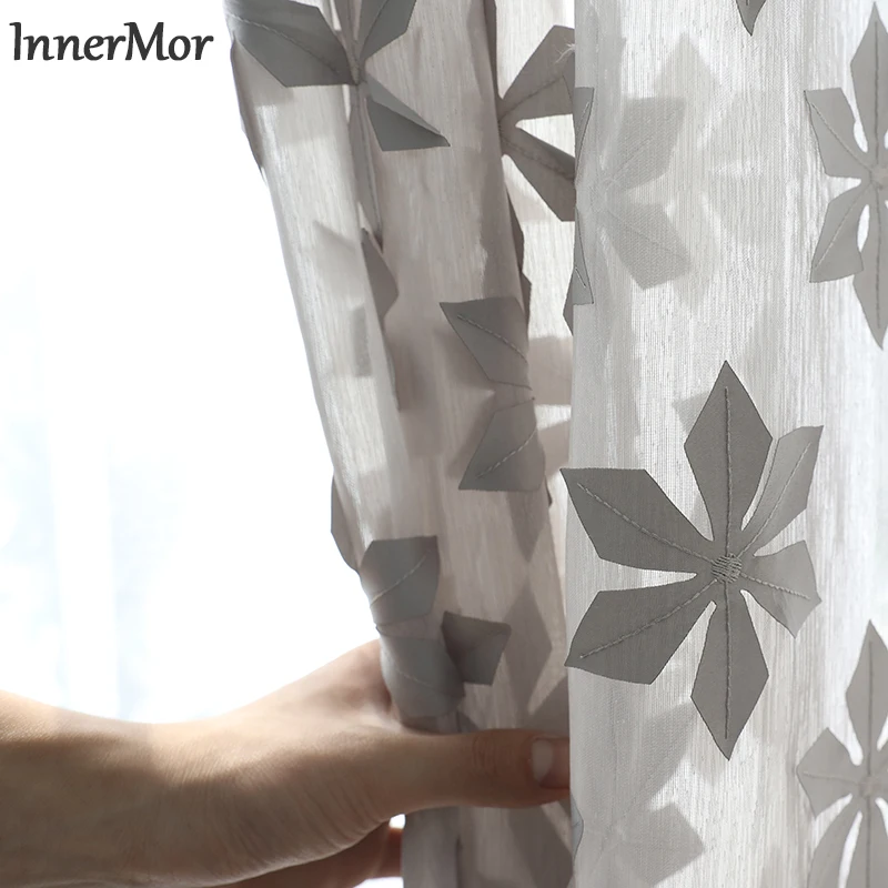 

Innermor Maple leaf Embroidered Curtains For Living room tulle for bedroom Voile Faux Linen Sheer for kitchen Window Customized