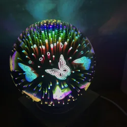 Lampe de Table papillon en forme de feu d'artifice, boule de cristal magique en verre, alimentation USB, lampe de maison, chambre à coucher, cadeaux d'anniversaire et de noël 