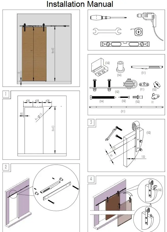 DIYHD 5ft-8ft мягкая закрывающая однодверная раздвижная дверная система для амбара с мягким закрывающим механизмом