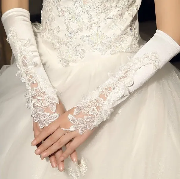 flores bordadas guantes nupciales fingerless guantes de encaje