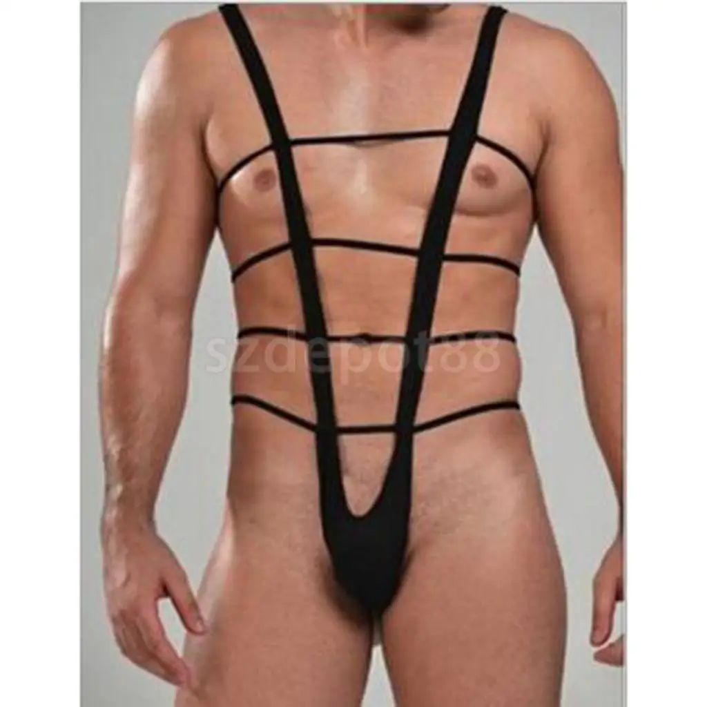 Men Sexy Pouch Thong Underwear Borat Mankini Harness Bikini Lingerie White/Black
