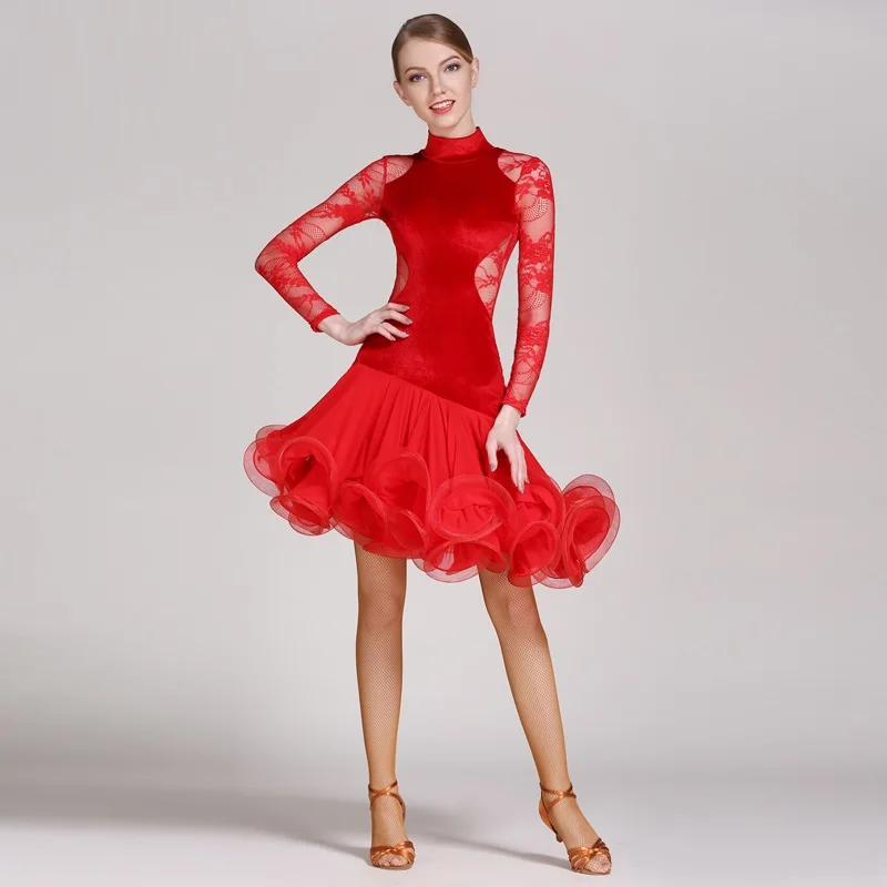 Красное Кружевное платье для латинских танцев с бахромой, женское платье для латиноамериканских танцев, Одежда для танцев, одежда для латинских танцев, платья для сальсы, платья для танцев, Самба, танго - Цвет: red
