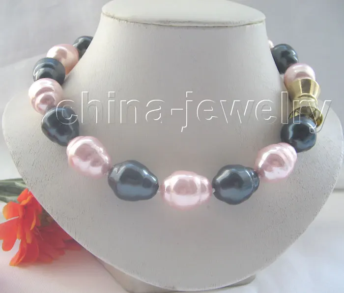 

Free shipping >>>>>Beautiful 18" 22mm pink + peacock green baroque south sea shell pearl necklace