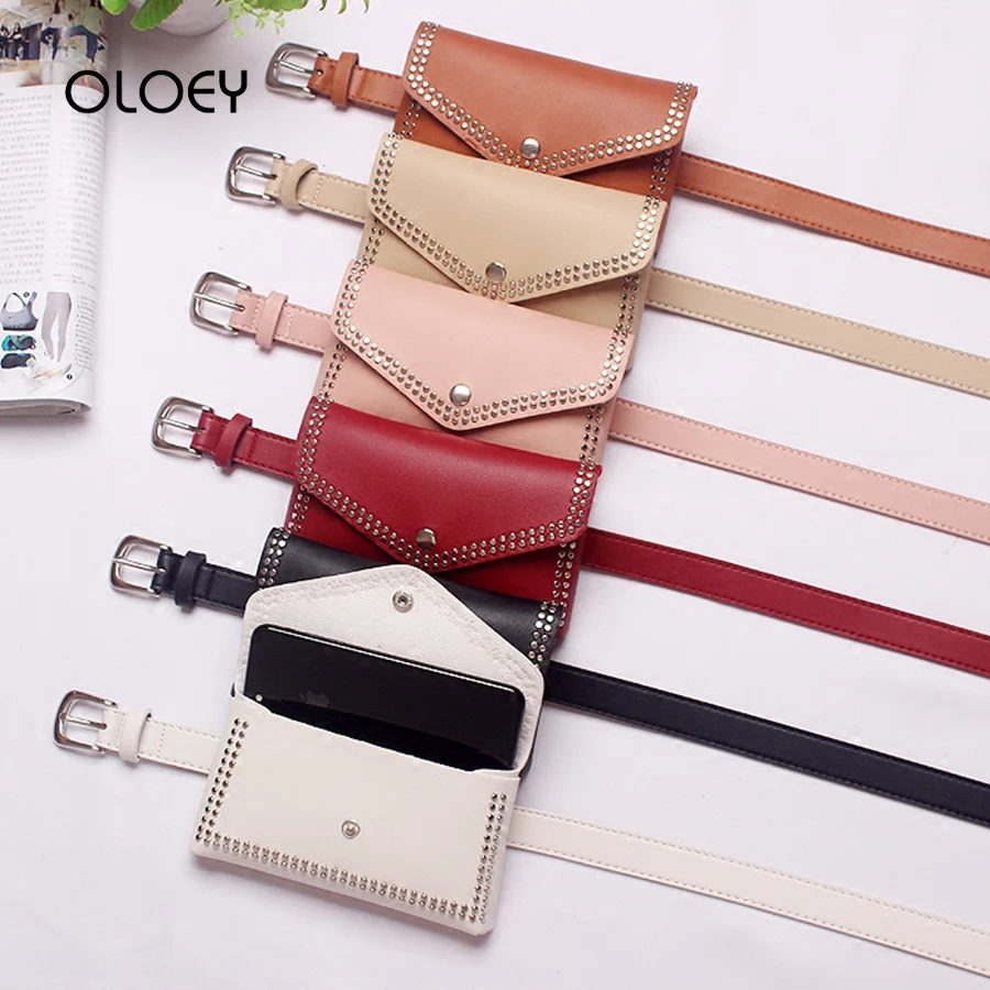 

2019 Rivet sac banana Women Waist Bag Belt Leather Lady PU Messenger Shoulder Chest Bag Waist Fanny pack with belt detachable
