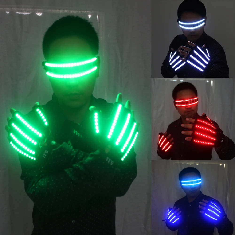 

LED Wireless Glasses With Bright One pair LED Gloves LED stage props LED luminous Costumes