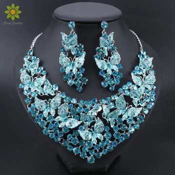 

Crystal Bridal Jewelry Sets Wedding Party Costume Accessory Necklace Earrings for Bride Butterfly Jewellery Sets Women