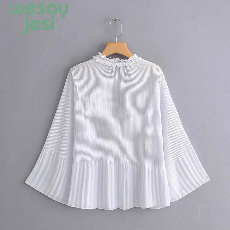 Elegant Womens tops and blouses summer 2019 fashion white fold long sleeve v-neck sexy top female Vintage blouse