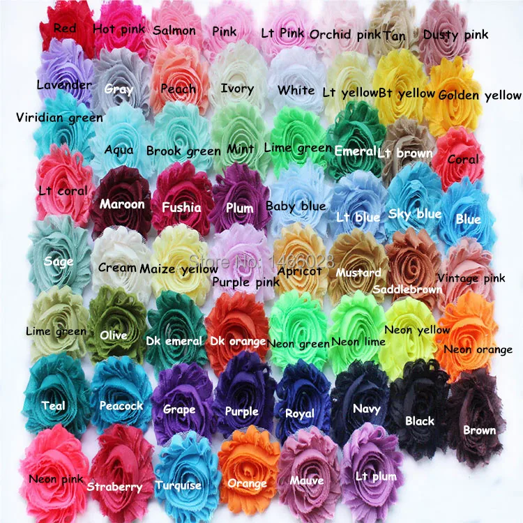 

ePacket 60 yards /lot , 2.5inch chiffon shabby flowers , chiffon flowers 108 colors for choose