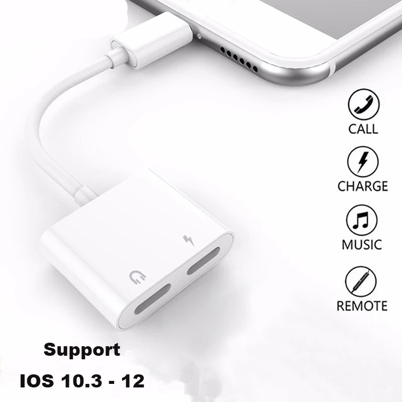 Двойной разъем для зарядки аудио адаптер iPhone 7 8 Plus X IOS 12 музыка или вызов
