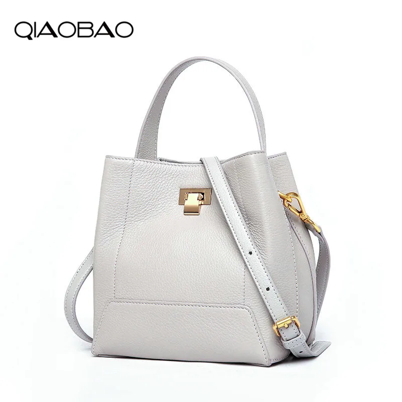 

QIAOBAO Women Real Leather Handbags Fashion Bucket Shoulder Bags Ladies Cross Body Bags Large Capacity Ladies Shopping Bag Bolsa