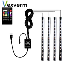 4pcs Car RGB LED Strip Interior Light Multicolor Music Atmosphere Sound Active Function LED Strip LED Lighting with USB Port 4pcs Car RGB LED Strip Interior Light Multicolor Music Atmosphere Sound Active Function LED Strip LED Lighting with USB Port