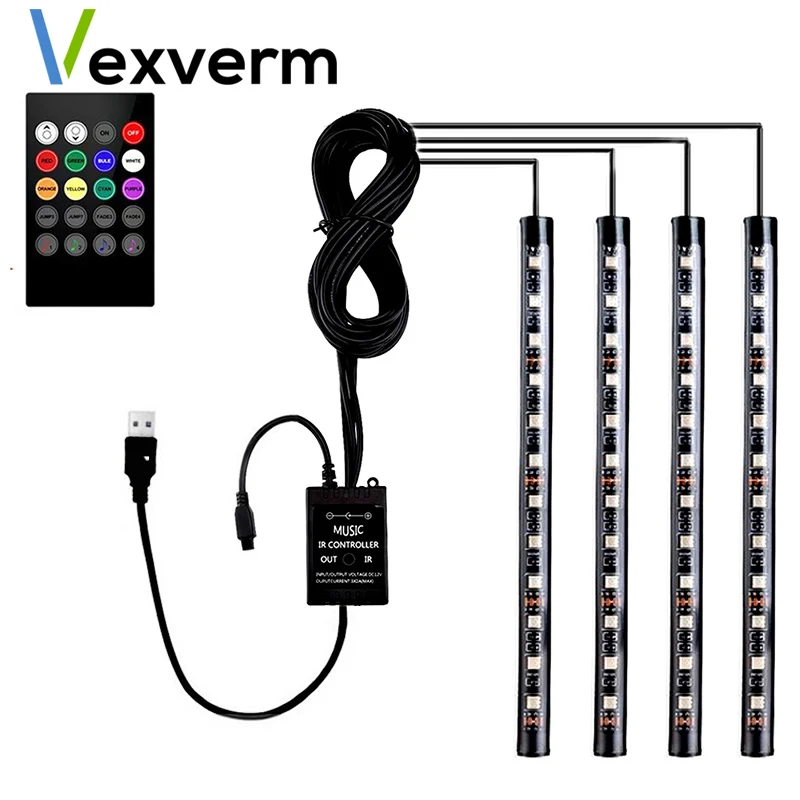 4pcs font b Car b font RGB LED Strip font b Interior b font Light Multicolor