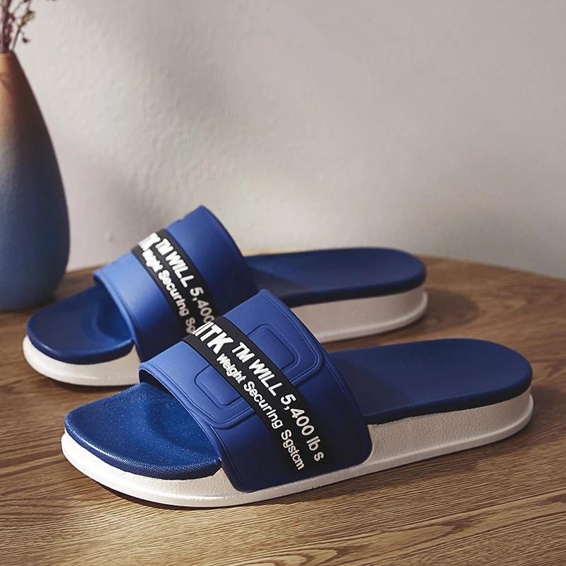 black and blue slippers