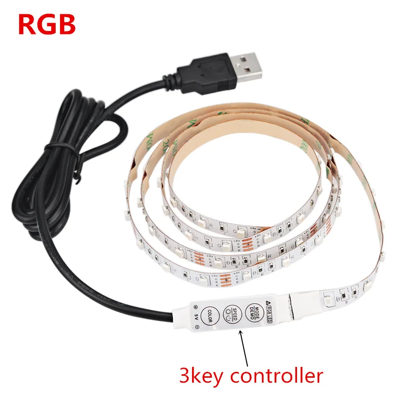 Светодиодная лента 5 в постоянного тока USB 3528 SMD 50 см 1 м 2 RGB холодный теплый белый