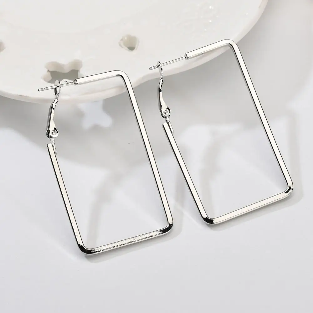 MESTILO преувеличенные простые геометрические серебряные полые большие шестигранные серьги-кольца для женщин, модные большие серьги в стиле панк, ювелирные изделия - Окраска металла: Rectangle