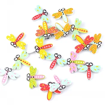 

Free Shipping Retail 10Pcs Random Mixed 2 Holes Pattern Cartoons Dragonfly Animals Wood Sewing Buttons Scrapbooking 20x25mm