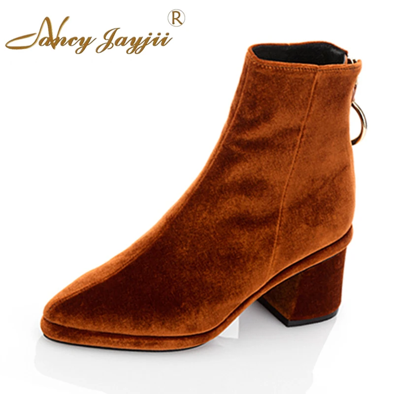 

Nancyjayjii Women Snow Warm Flannel Pointed-Toe Low Root Heels Ankle Zipper Boots,Shoes For Woman,Outdoor&Winter,Plus Size 4-16
