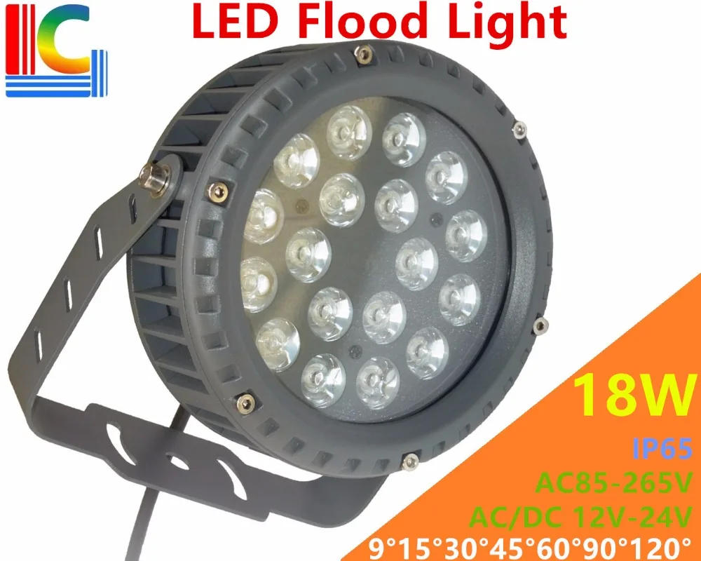 

High quality 18W LED Flood Lights IP65 Waterproof outdoor Landscape Lighting DMX512 Control RGB colorful spotlight 12V 24V 220V
