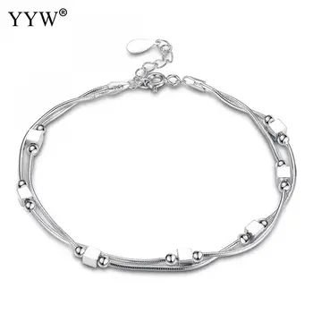 

Fashion Brass Bracelet & Bangle with 5cm Extender Chain Square Silver Plated Charm Bracelet for Woman Approx 7.8 Inch Strand