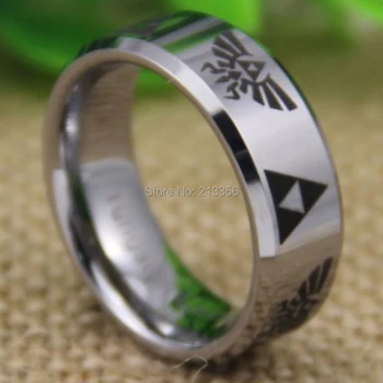 

Cheap Price Free Shipping 2013 USA UK CANADA Hot Selling 8MM Legend of Zelda Silver Bevel Tungsten Ring Men's Wedding Band Ring