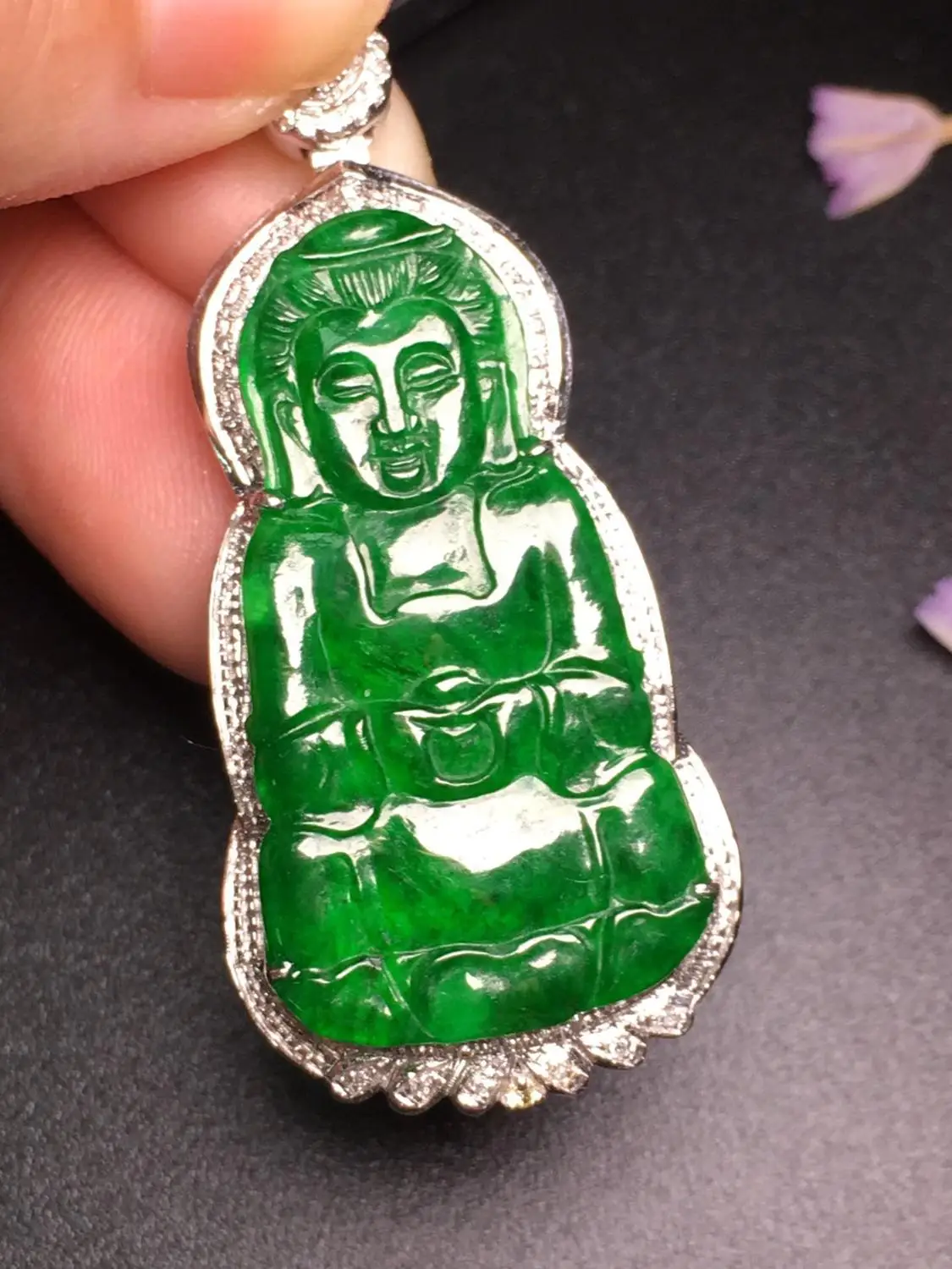 

Fine Jewelry 521 Pure 18 K Gold Guanyin Avalokitesvara Natural Burmes Jade Gemstones Jadite Pendant Necklace Pendants Necklaces