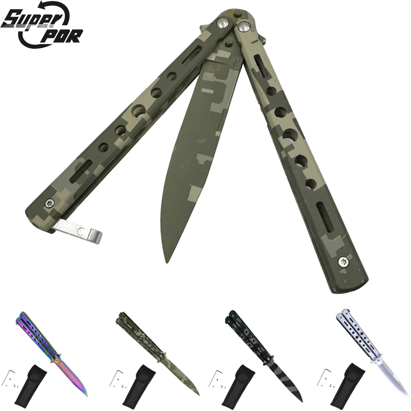 

Super PDR 4Colors Stainless Steel Knife Butterfly Folding Blade Knives Damascus Couteau Butterfly Training Knife Hunting Camping
