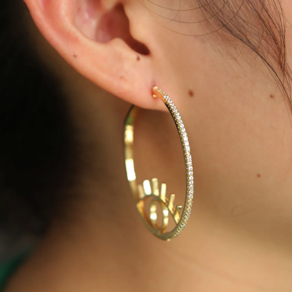 

TRENDY EYE Women delicate Hoop Earrings eyelash shape Female Hoop Earrings Gold Color Round Big Earring large circle earrings