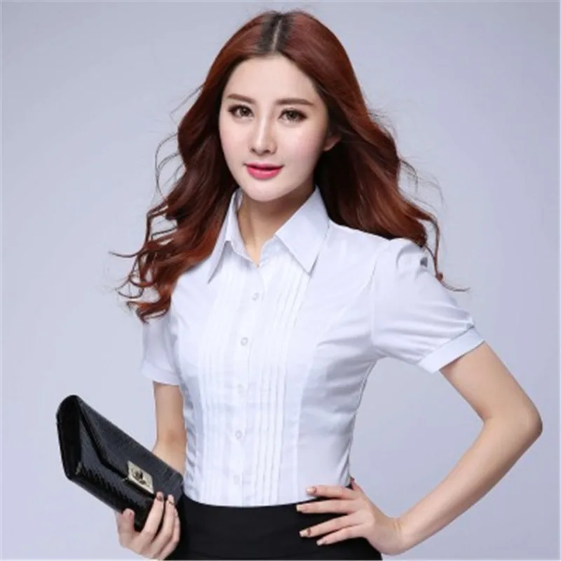 

2016 Summer short-sleeved shirts big yards chiffon blouses summer women fashion casual slim formal work wear white shirts ZY887