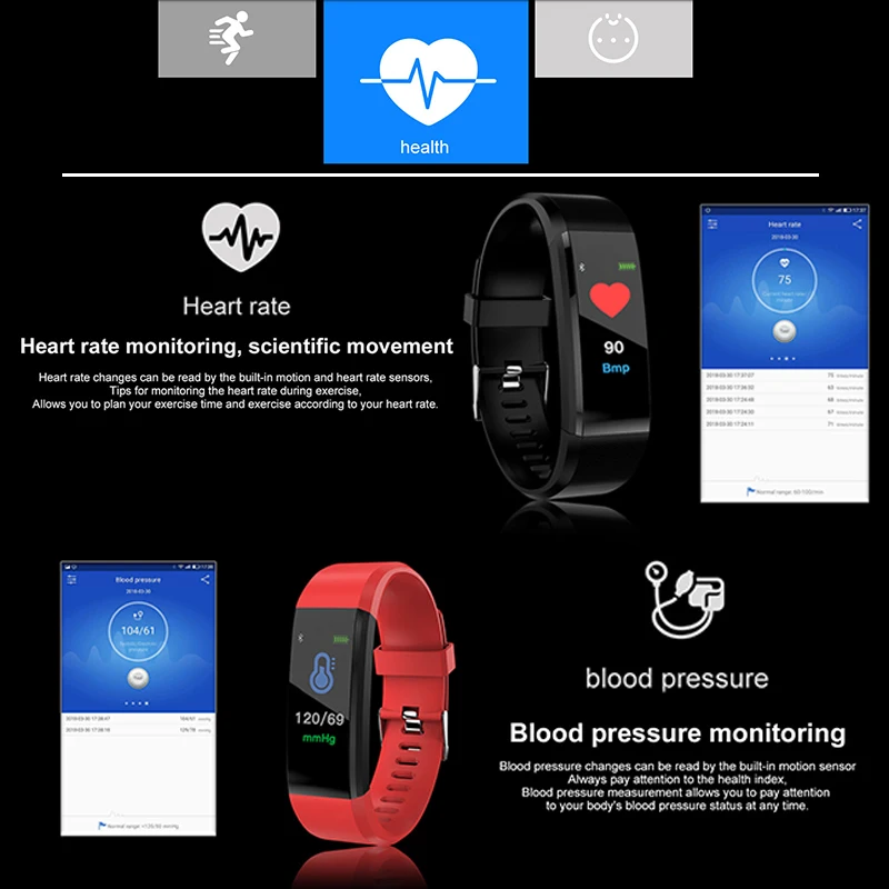  Smart Watch Men or Women Smart watch Sport Fitness tracker Pedometer Heart Rate Blood Pressure Watches LED Smart watch BINSSAW 