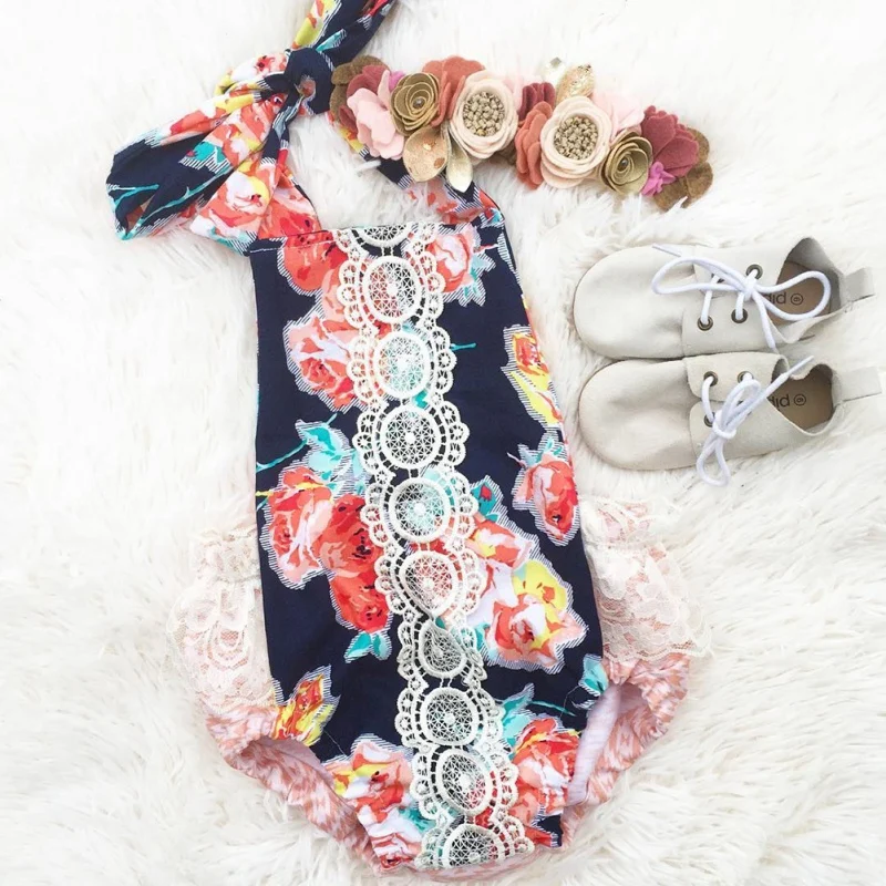 Лидер продаж Одежда для новорожденных девочек винтажный комбинезон с цветочным