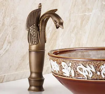 

Antique Brass Deck mounted washbasin mixer counter top washbasin tap High style Cold/hot water faucet 189-6633