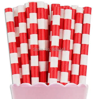 

100pcs Mixed Colors Disposable Biodegradable Decorative Christmas Party Red Ring Circle Sailor Striped Paper Straws Bulk