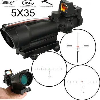 

5X35 Hunting Real Fiber Scope BDC Chevron Horseshoe Reticle Tactical Optical Green/ Red Sights w Red Dot for Rifle cal .223 .308