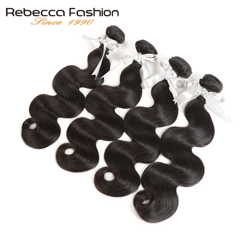 Rebecca не Реми перуанский объемная волна с закрытием человеческих волос Weave 4 Связки с 4X4 закрытия шнурка волос расширения