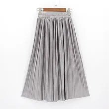 Women's Solid Color Pleated Long Skirt Summer High Waist A-Line Swing Skirt Elastic Waist Party Casual Maxi Skirt Saia Falda@40