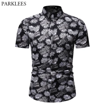 

Leaves Print Beach Hawaiian Shirt Men 2019 Summer Fashion Short Sleeve Tropical Aloha Shirts Casual Button Down Chemise Homme