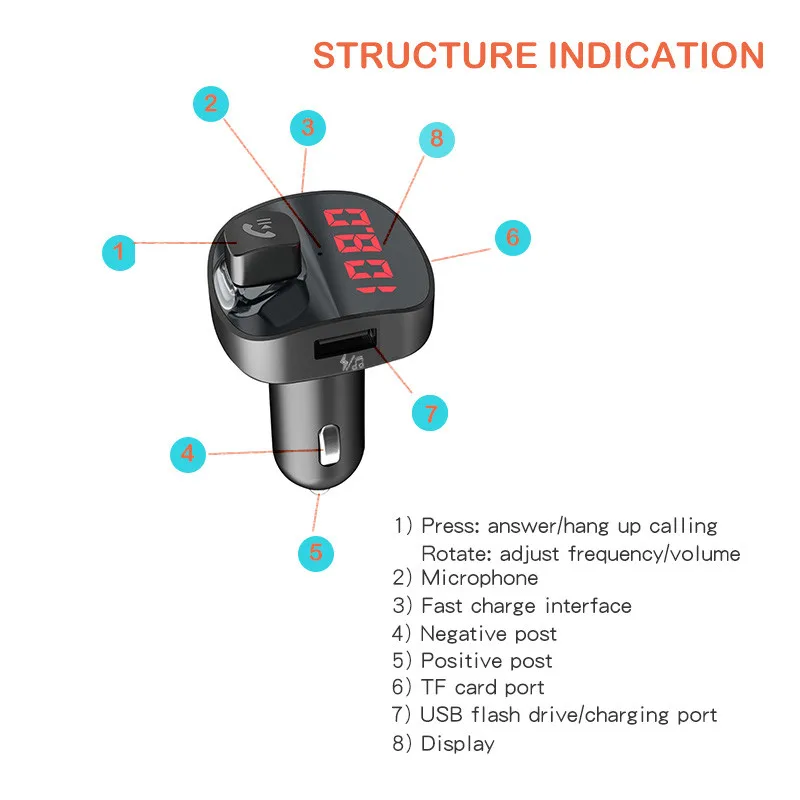 Автомобильное зарядное устройство KEBIDU с двумя usb-портами, Bluetooth 4,2, гарнитура, автомобильный комплект, стерео аудио, fm-передатчик, TF карта, u-диск, тестер напряжения