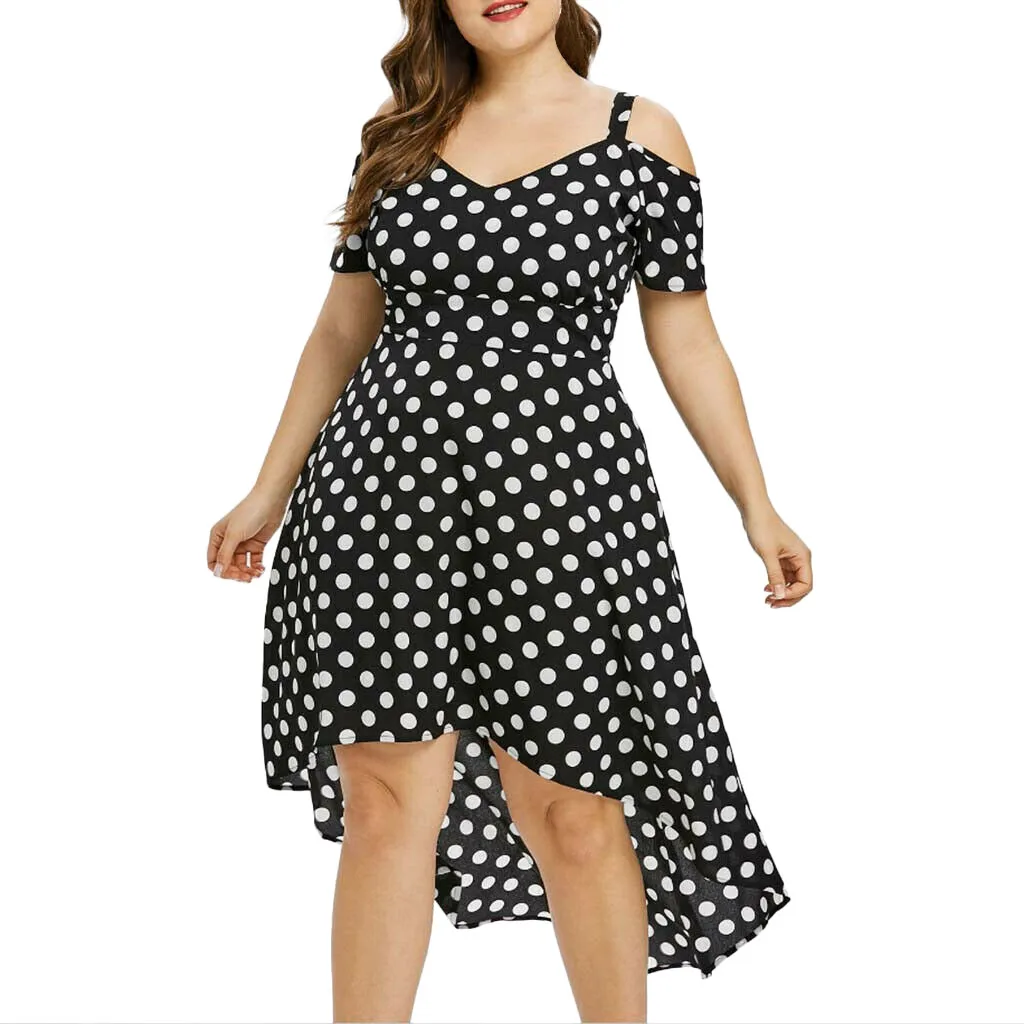 

ISHOWTIENDA Dress Of Large Size Women Plus Size Sundresses V-Neck Polka Dot Short Sleeve Dresses vestidos de fiesta de noche#g4