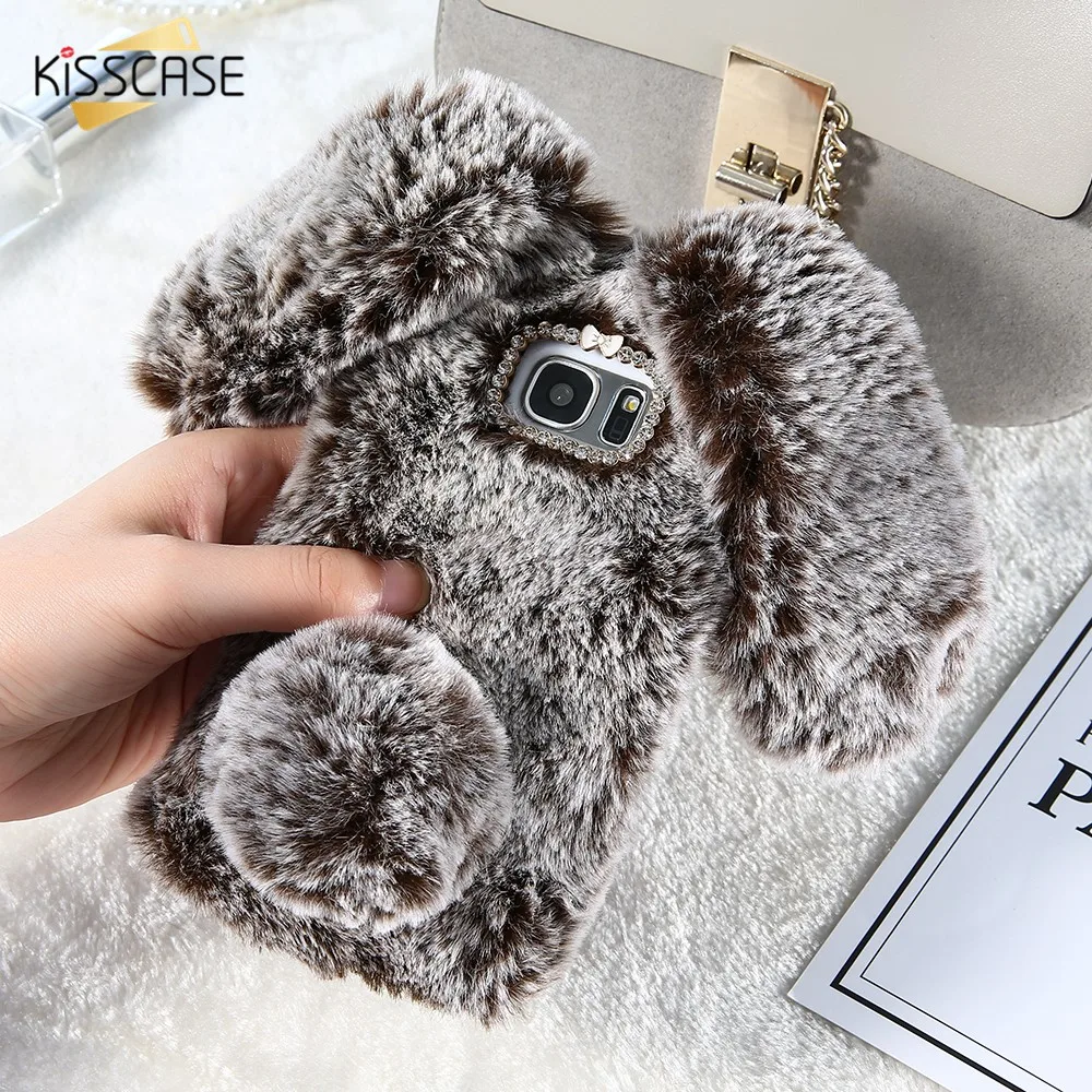 KISSCASE кроличьей шерсти чехол для samsung A3 A5 A7 J3 J5 J7 2016 2017 пушистый мех мягкий Galaxy S8 S9 Plus